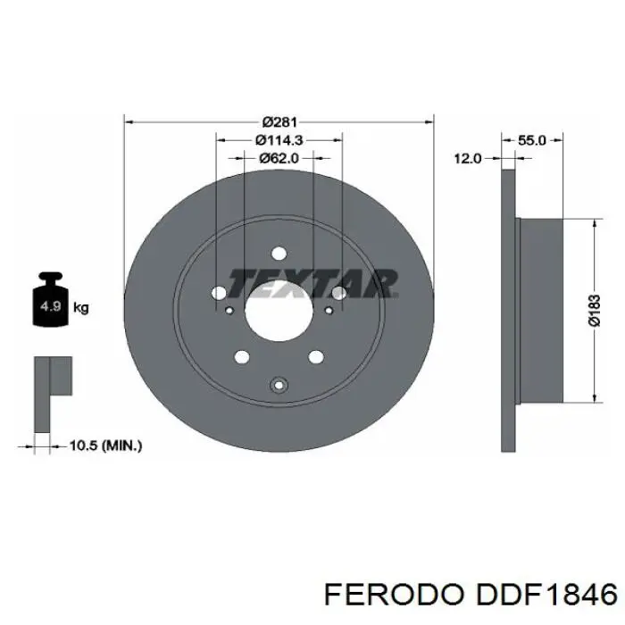 Disco de freno trasero DDF1846 Ferodo