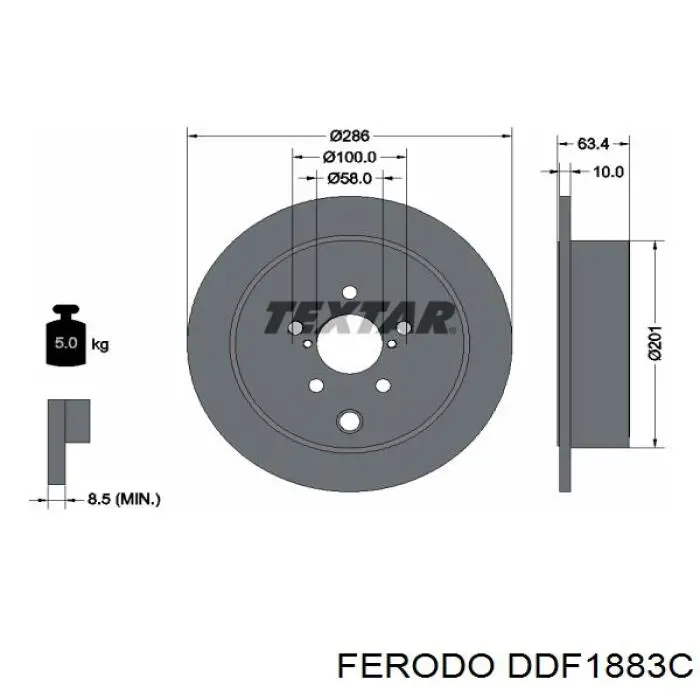 Disco de freno trasero DDF1883C Ferodo