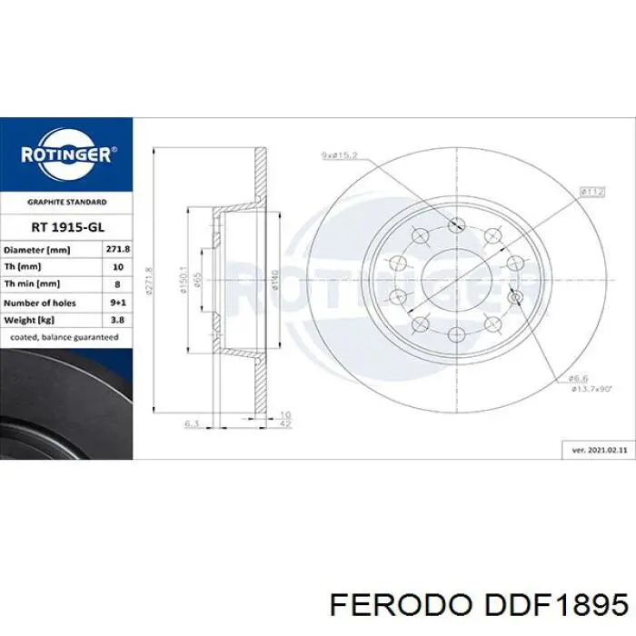 Задний дисковый тормоз Ferodo DDF1895
