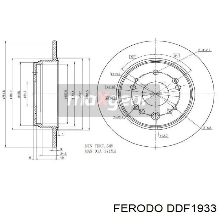 Disco de freno trasero DDF1933 Ferodo