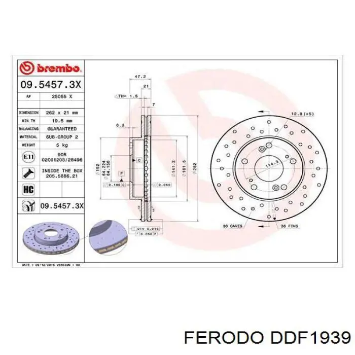 DDF1939 Ferodo Диск тормозной передний