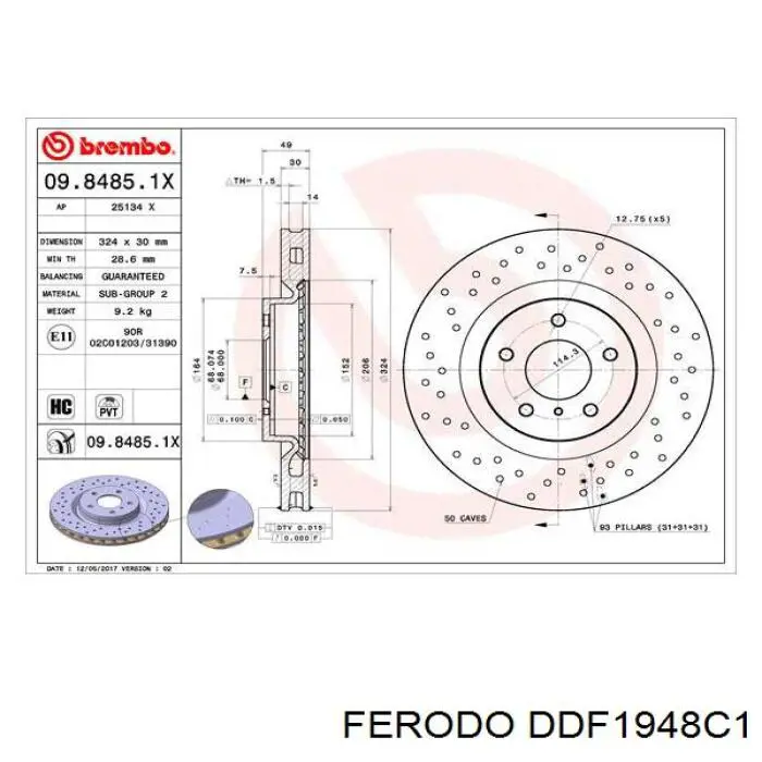 DDF1948C1 Ferodo Диск тормозной передний