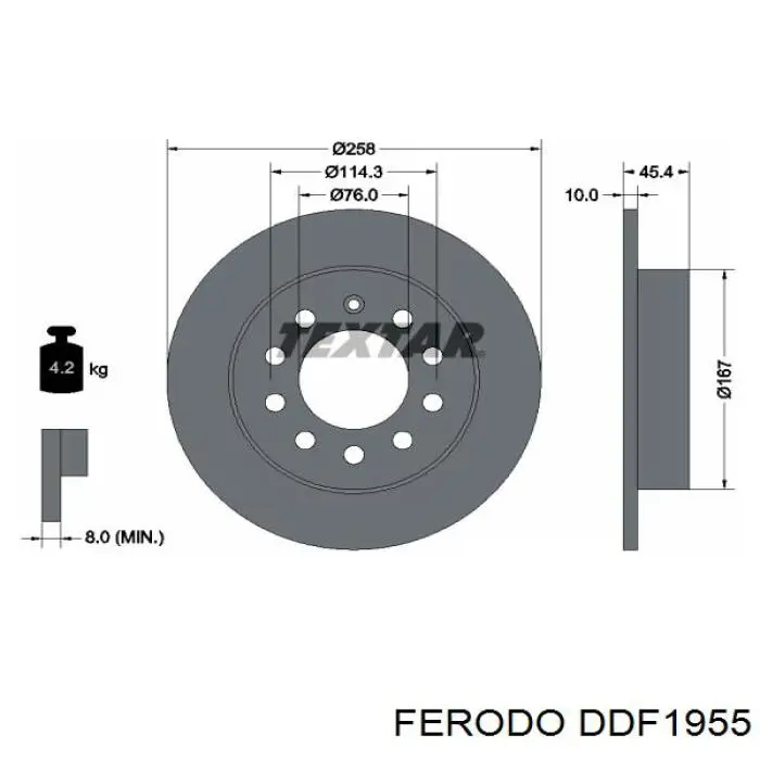 Disco de freno trasero DDF1955 Ferodo