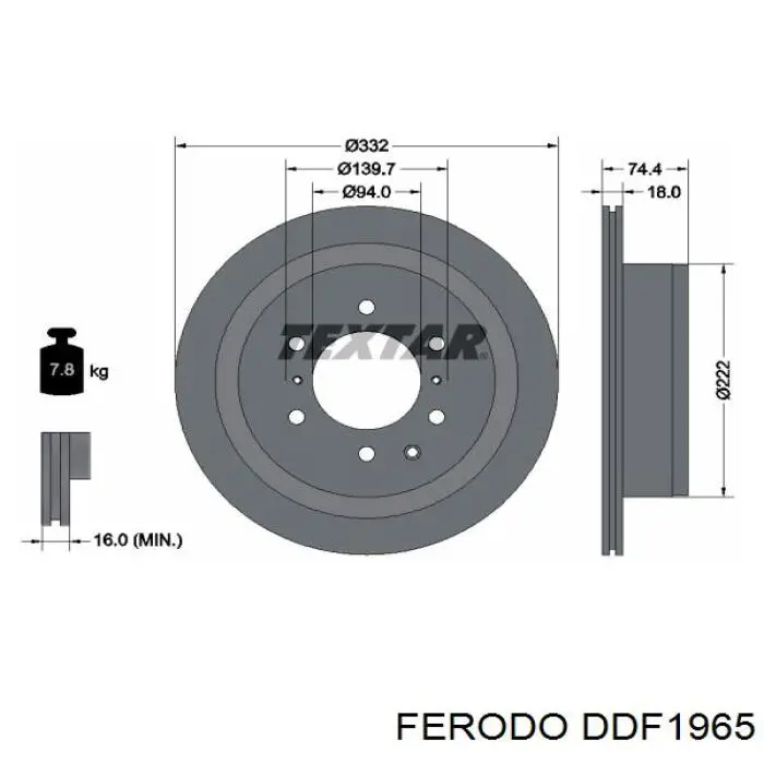 Disco de freno trasero DDF1965 Ferodo