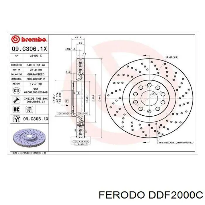 Купить DDF2000C Ferodo Ротор тормозной