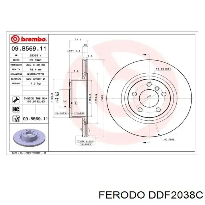 Купить DDF2038C Ferodo Диск тормозной задний