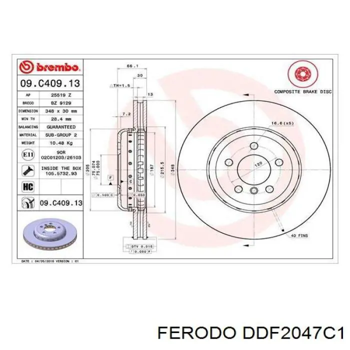 Передние тормозные диски DDF2047C1 Ferodo