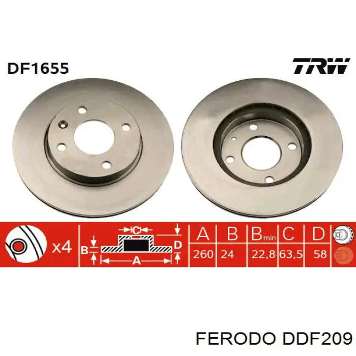 Тормоз дисковый передний Ferodo DDF209 цена, от 29.17 USD