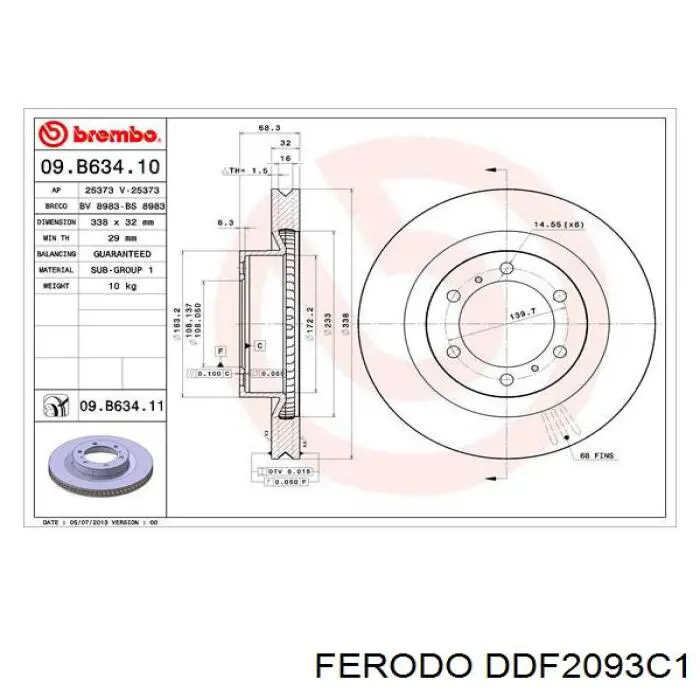 Купить DDF2093C1 Ferodo Ротор тормозной