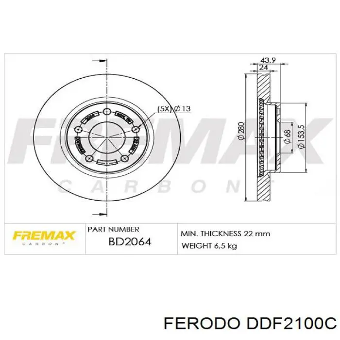 Тормоз дисковый передний Ferodo DDF2100C цена, от 49.58 USD