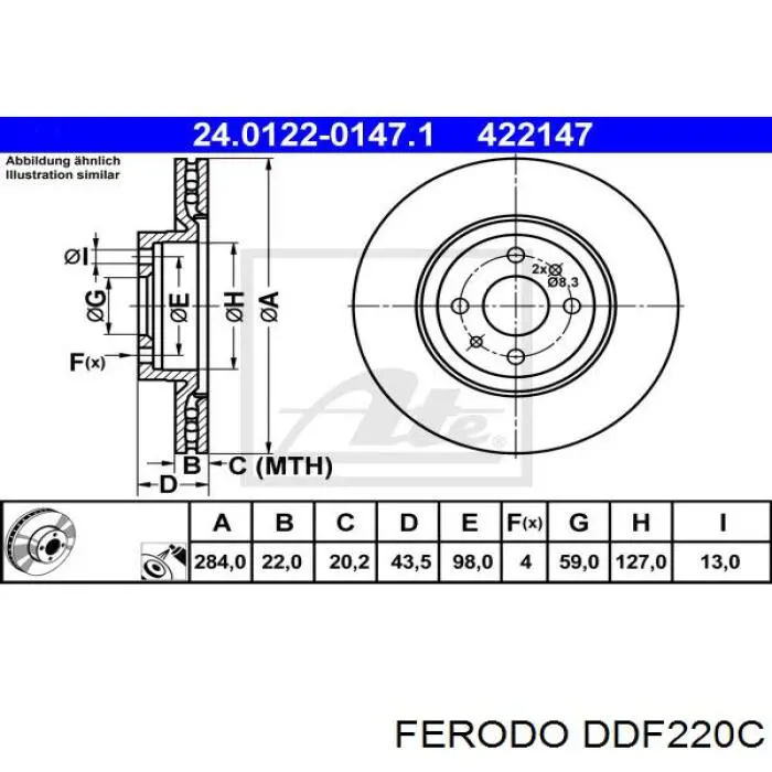 Тормоз дисковый передний Ferodo DDF220C цена, от 38.83 USD