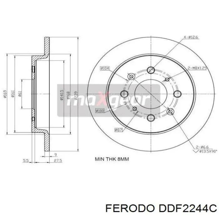 Disco de freno trasero DDF2244C Ferodo