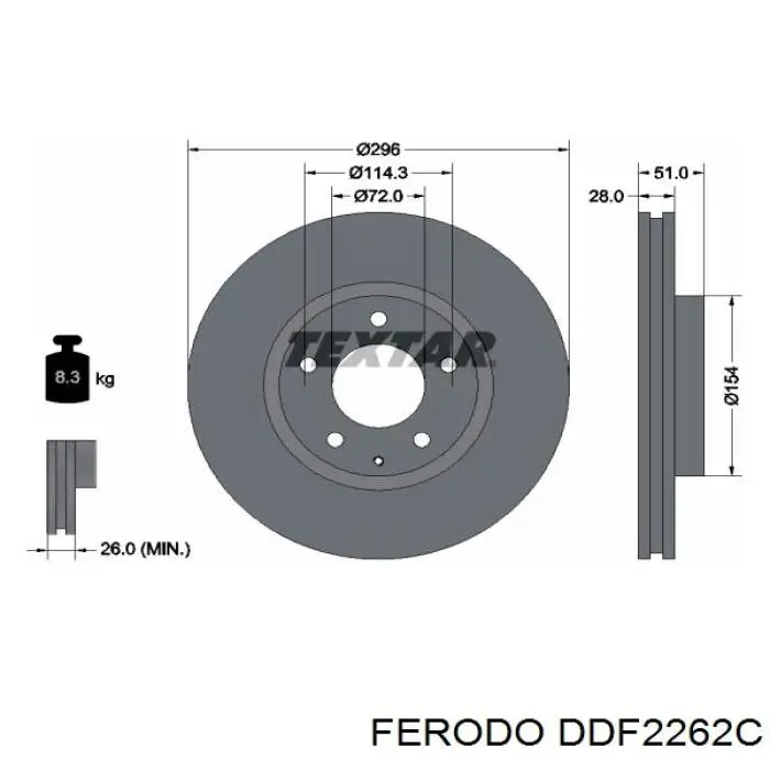 Freno de disco delantero DDF2262C Ferodo
