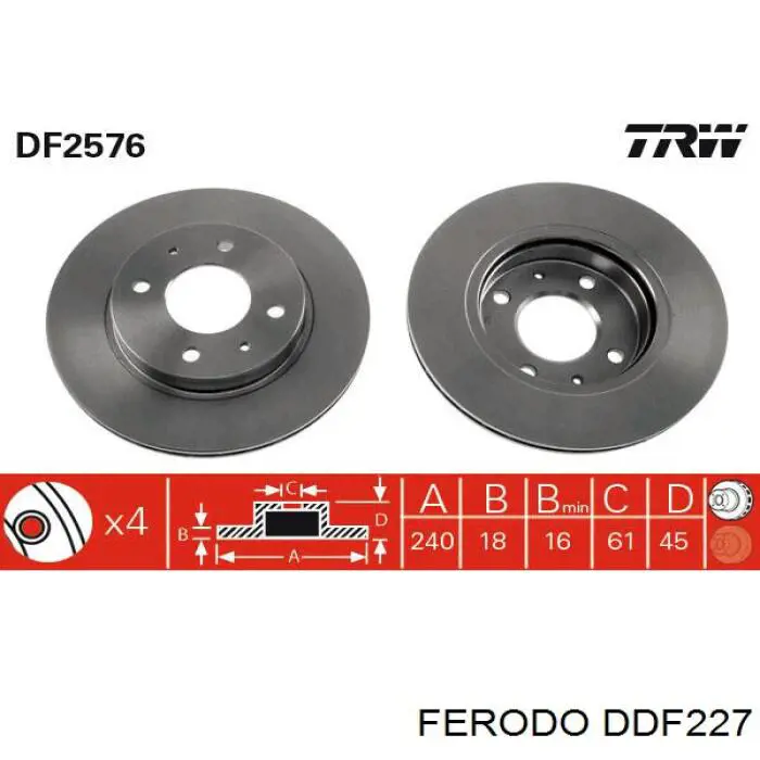 Freno de disco delantero DDF227 Ferodo