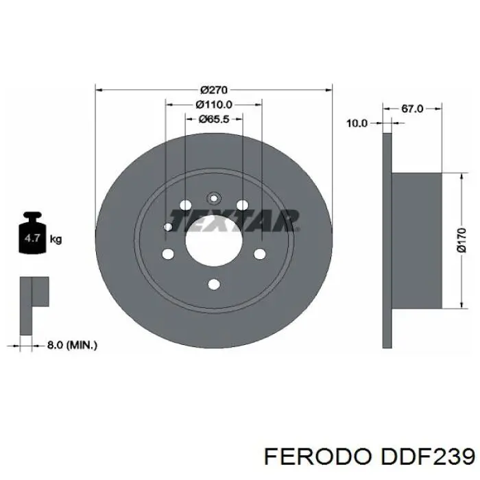 Disco de freno trasero DDF239 Ferodo