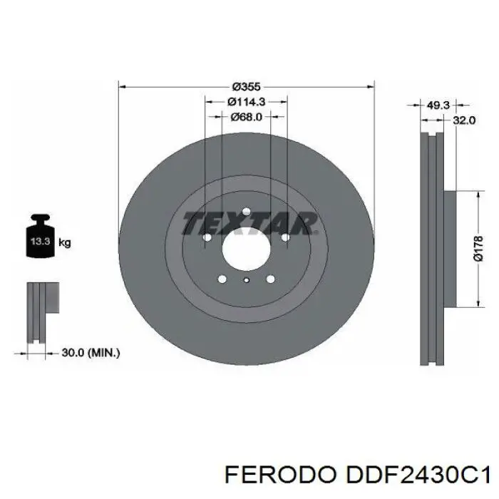 Передние тормозные диски DDF2430C1 Ferodo