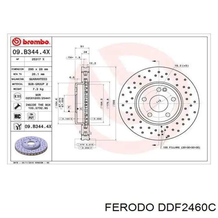 Freno de disco delantero DDF2460C Ferodo