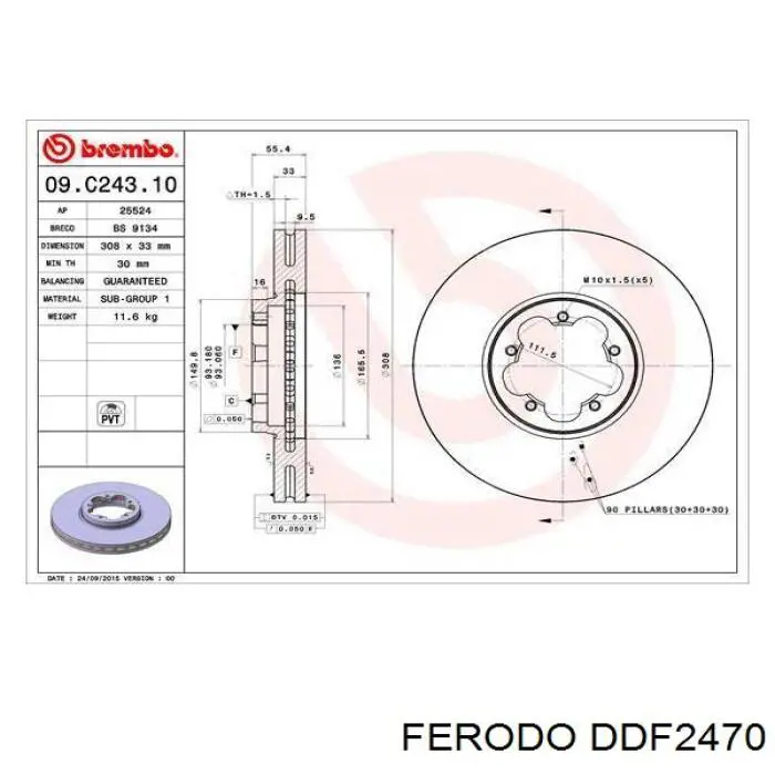 DDF2470 Ferodo disco do freio dianteiro