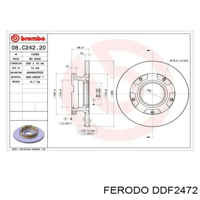 Disco de freno trasero DDF2472 Ferodo