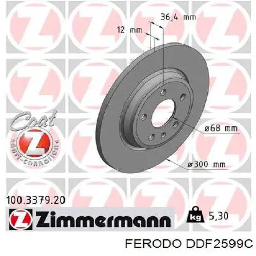 Задний тормозной диск Ferodo DDF2599C цена, от 54.19 USD