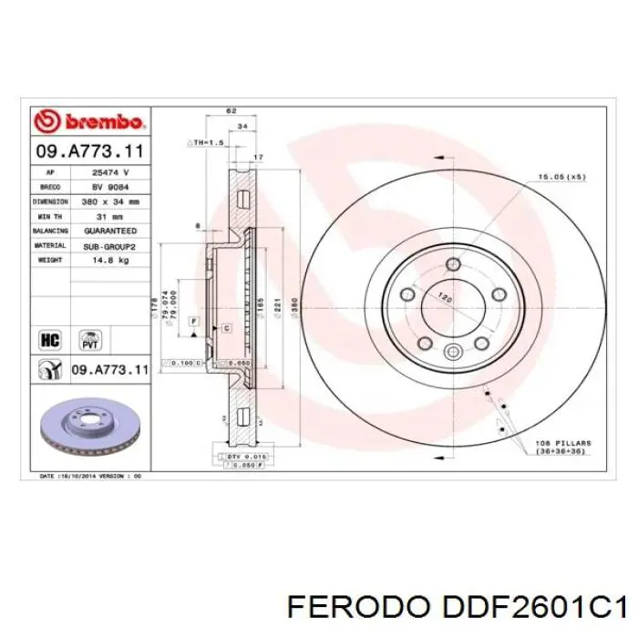 DDF2601C1 Ferodo Диск тормозной передний