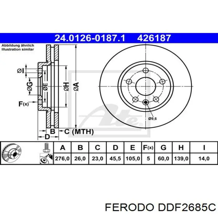 DDF2685C Ferodo Диск тормозной передний