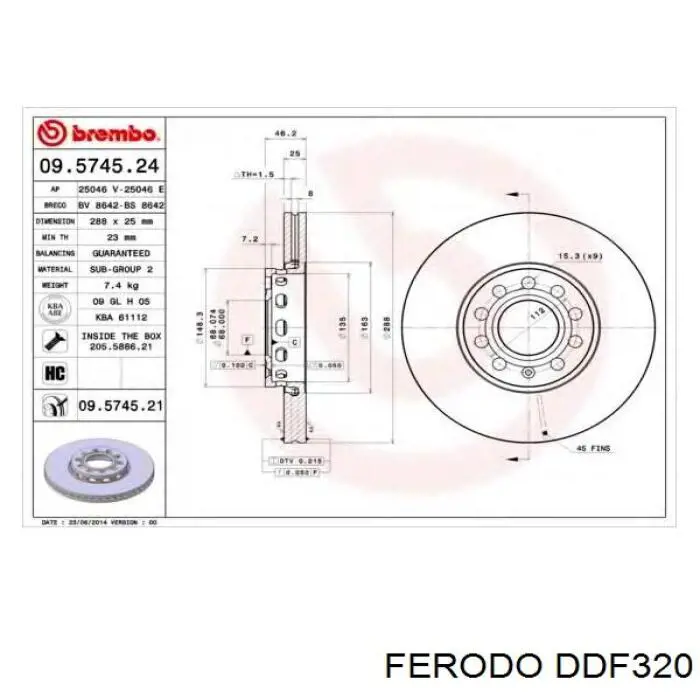 DDF320 Ferodo Диск тормозной передний