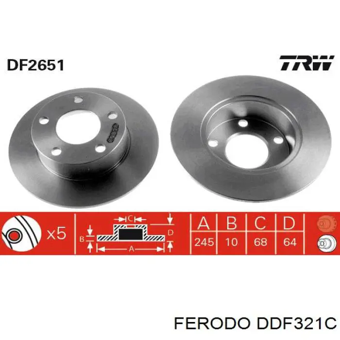 Disco de freno trasero DDF321C Ferodo