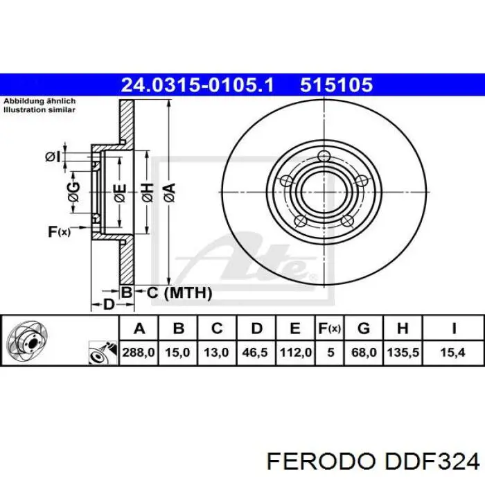 Тормоз дисковый передний Ferodo DDF324 цена, от 40.38 USD