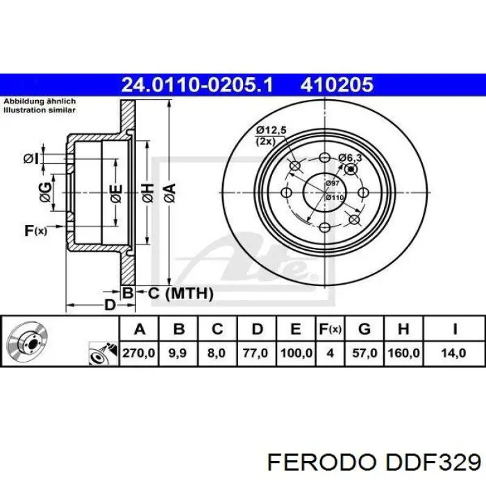 Disco de freno trasero DDF329 Ferodo