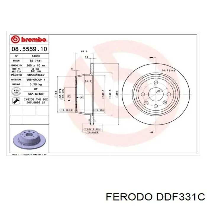 DDF331C Ferodo тормозные диски