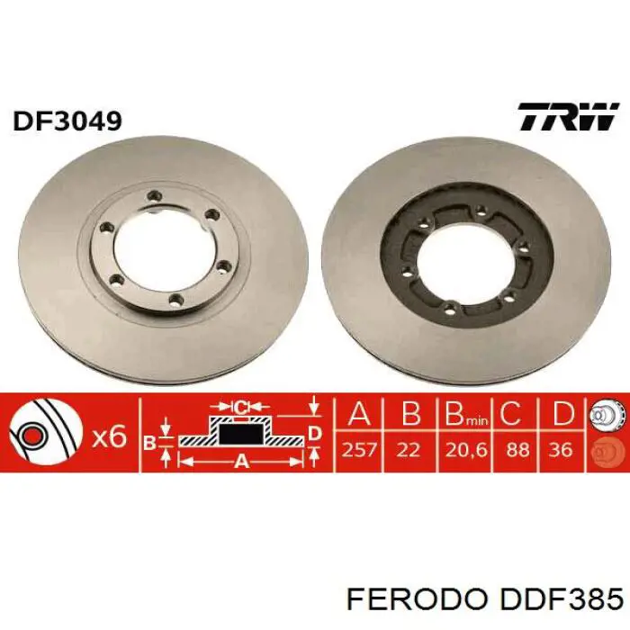 Freno de disco delantero DDF385 Ferodo
