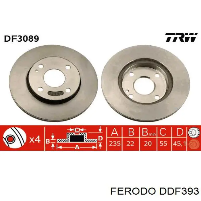 Freno de disco delantero DDF393 Ferodo