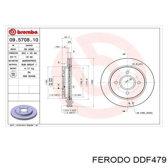 Disco de freno trasero DDF479 Ferodo