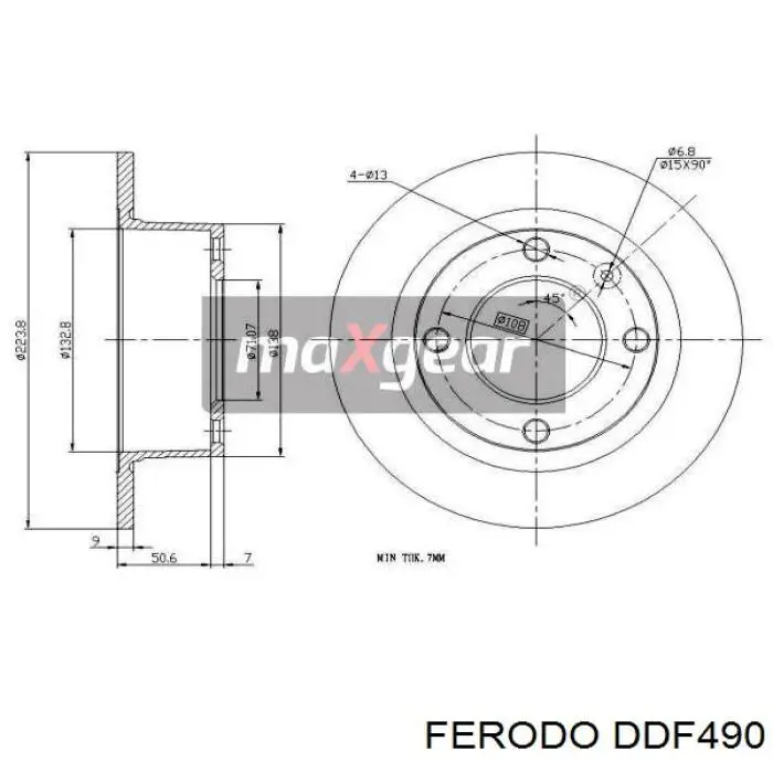 Disco de freno trasero DDF490 Ferodo