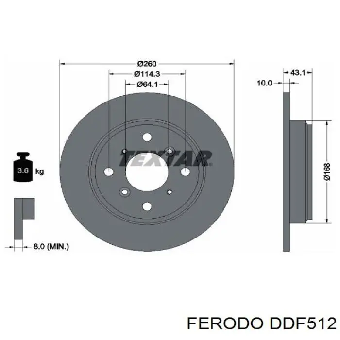 Disco de freno trasero DDF512 Ferodo