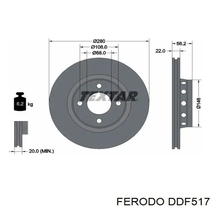DDF517 Ferodo диск тормозной передний
