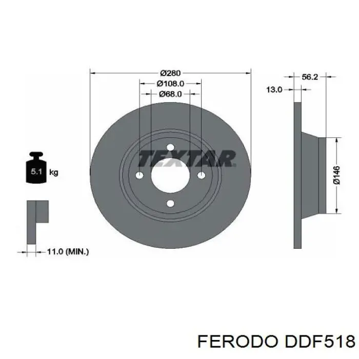 Передние тормозные диски DDF518 Ferodo