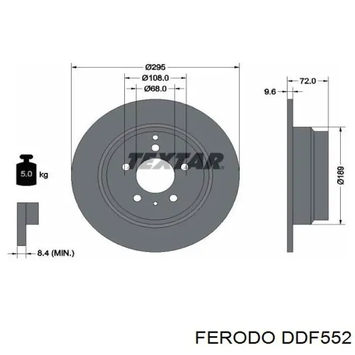 Disco de freno trasero DDF552 Ferodo