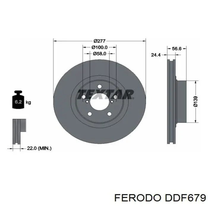 Freno de disco delantero DDF679 Ferodo
