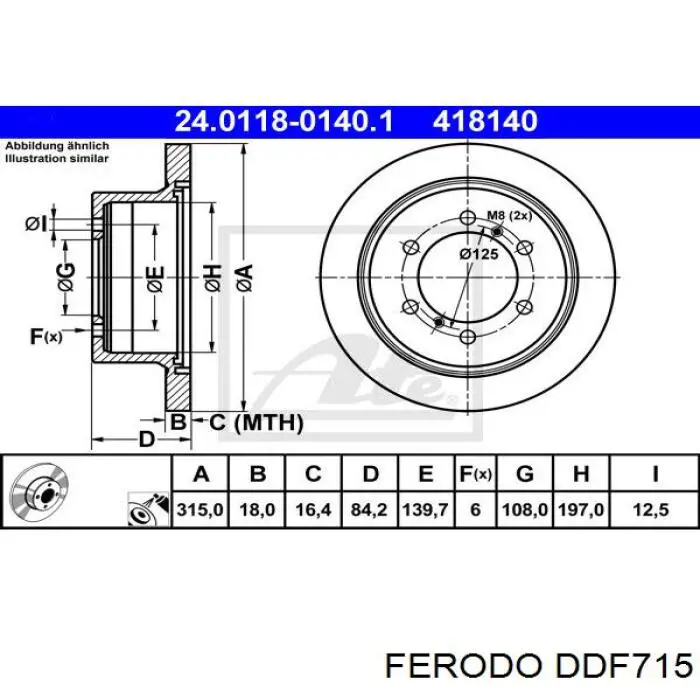Disco de freno trasero DDF715 Ferodo