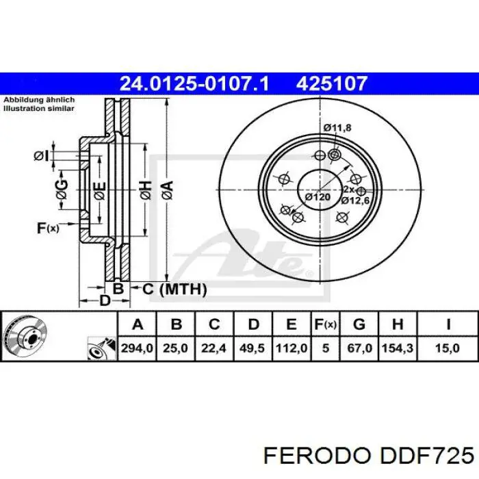 DDF725 Ferodo диск тормозной передний