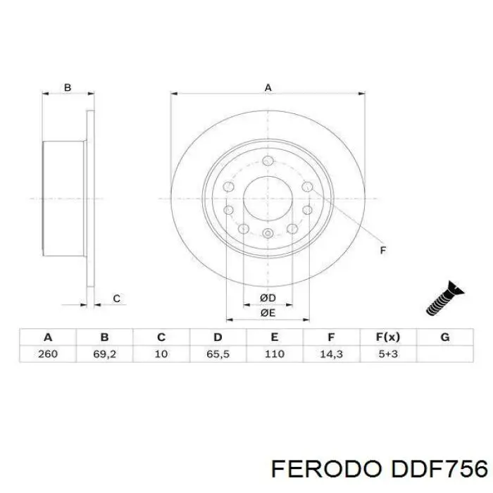 Disco de freno trasero DDF756 Ferodo