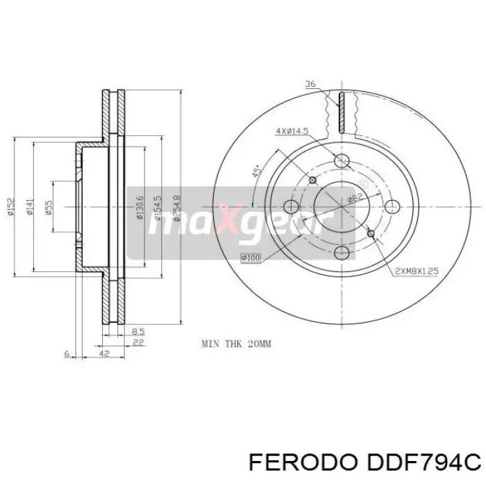 Передние тормозные диски DDF794C Ferodo