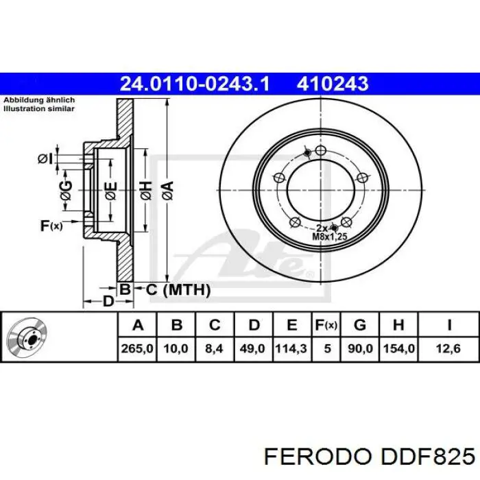Disco de freno trasero DDF825 Ferodo