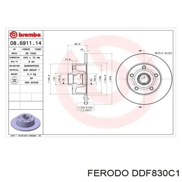 Тормозные диски DDF830C1 Ferodo