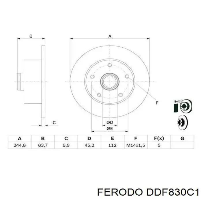 DDF830C1 Ferodo Дисковый тормоз