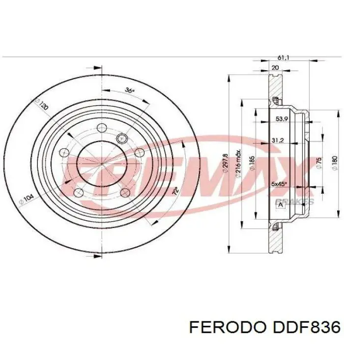 Задний тормозной диск Ferodo DDF836 цена, от 41.43 USD
