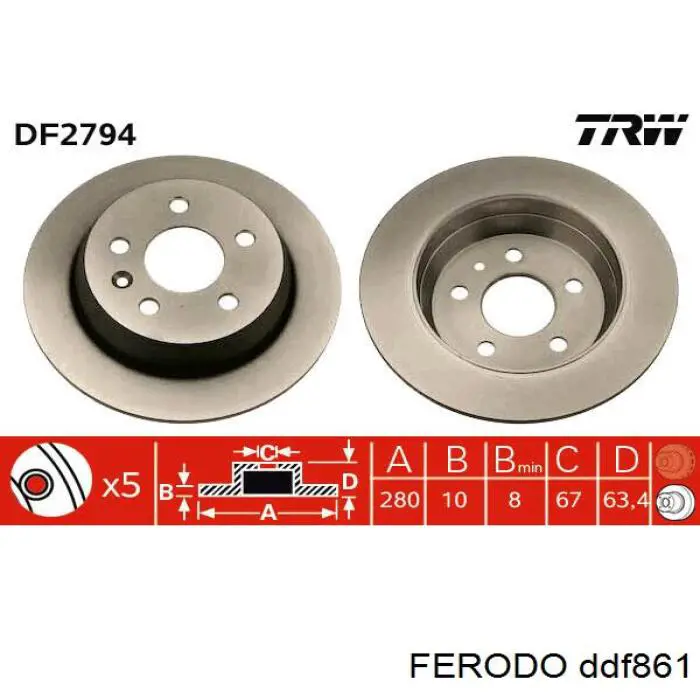 Диск тормозной задний Ferodo DDF861