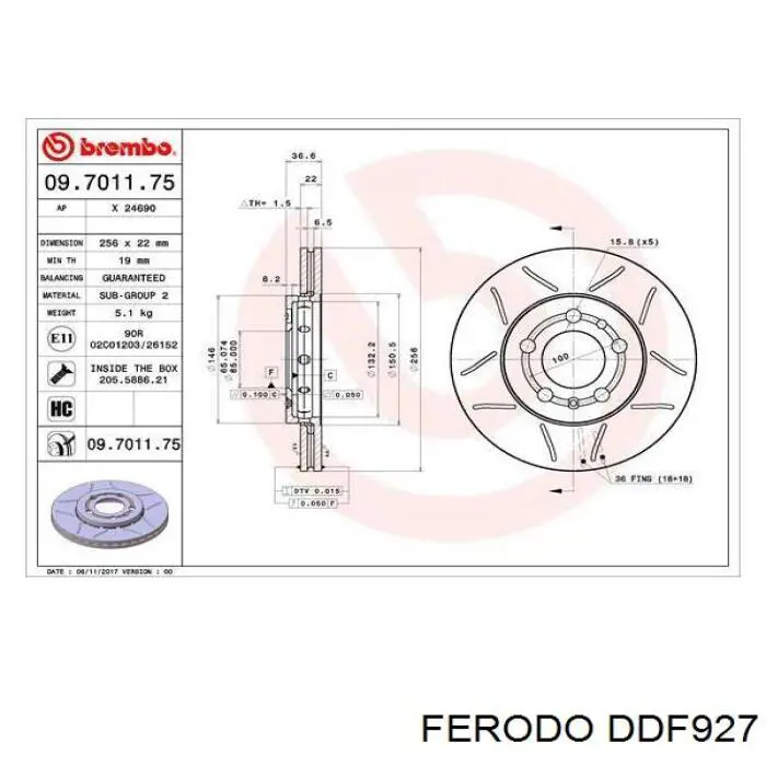 Передние тормозные диски DDF927 Ferodo